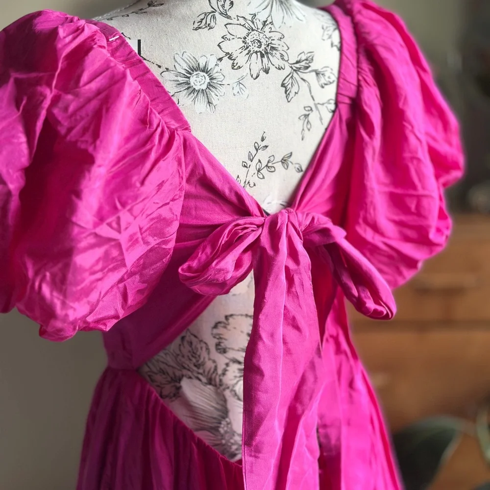 Abercrombie & Fitch Fuchsia Puff-Sleeve Maxi Dress